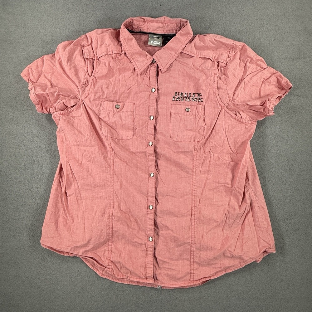 Harley Davidson 2XL Women's Coral Pearl Snap Button Down Vented Riding Shirt